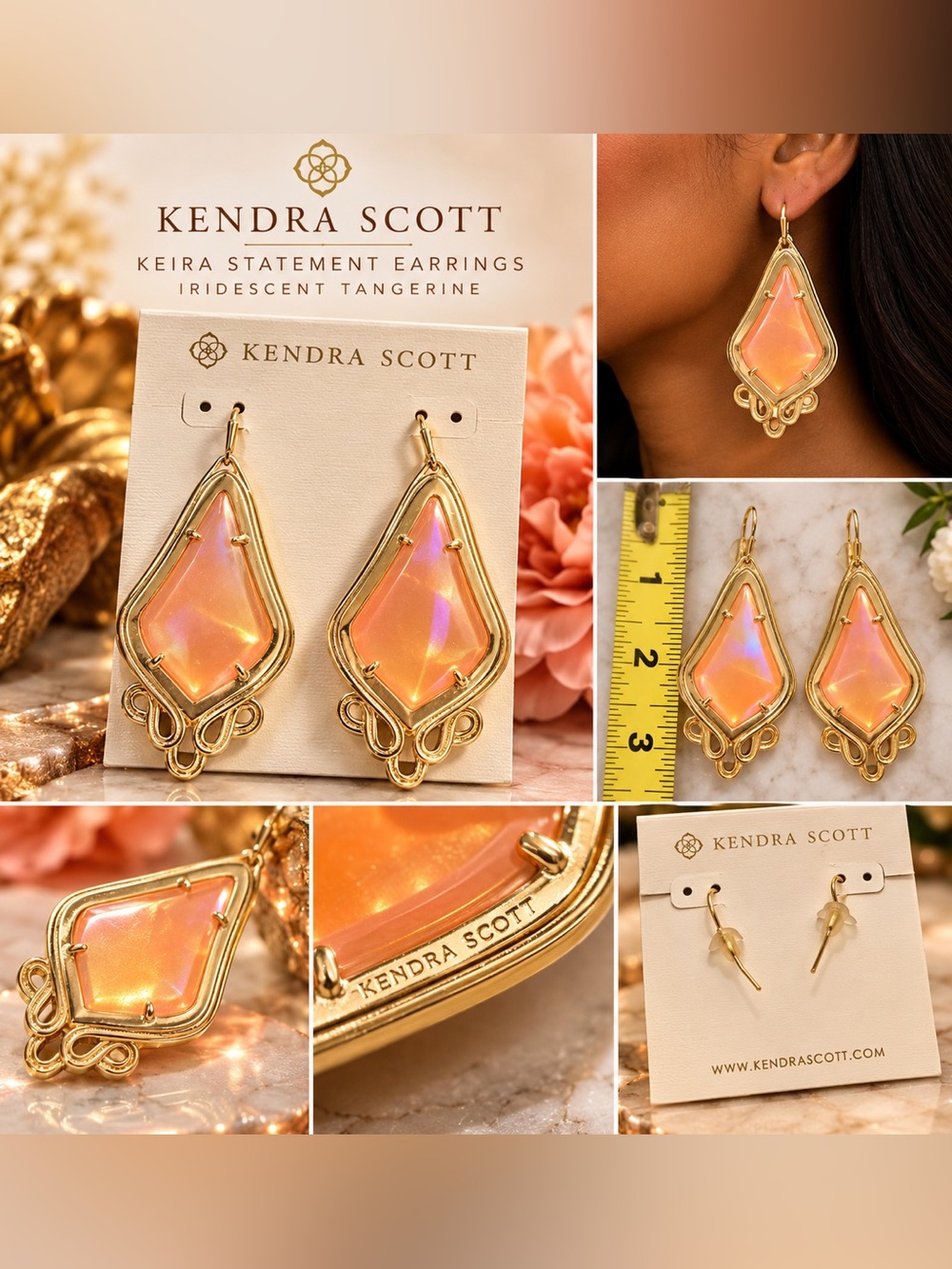 VTG Kendra Scott Keira Iridescent Tangerine Gold Statement Earrings RARE